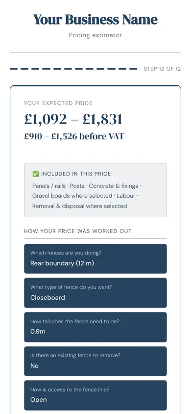 The tool for fencing showing a price, in an example firm's colours