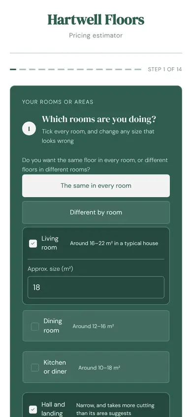 The flooring tool asking which rooms are being done