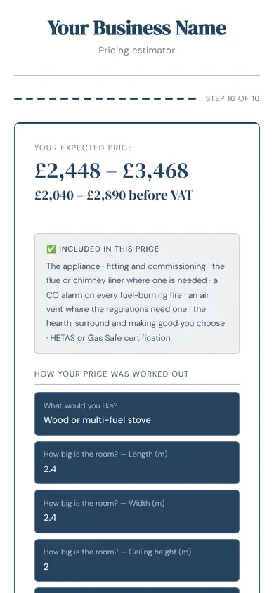 The tool for fires & stoves showing a price, in an example firm's colours